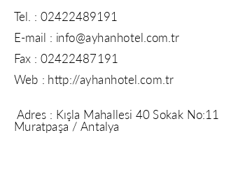 Ayhan Hotel Antalya iletiim bilgileri